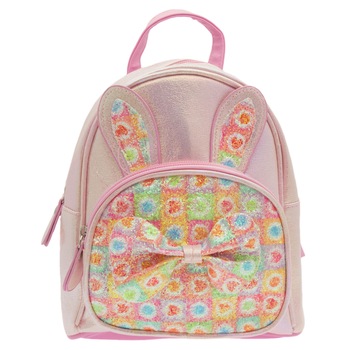 Rucsac pentru copii, din piele ecologica, Roz cu sclipici, model urechi si fundita - RUC215 Rucsac pentru copii, din piele ecologica, Roz cu sclipici, model urechi si fundita - RUC215