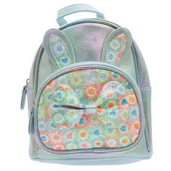 Rucsac pentru copii, din piele ecologica, Bleu cu sclipici, model urechi si fundita - RUC219 Rucsac pentru copii, din piele ecologica, Bleu cu sclipici, model urechi si fundita - RUC219