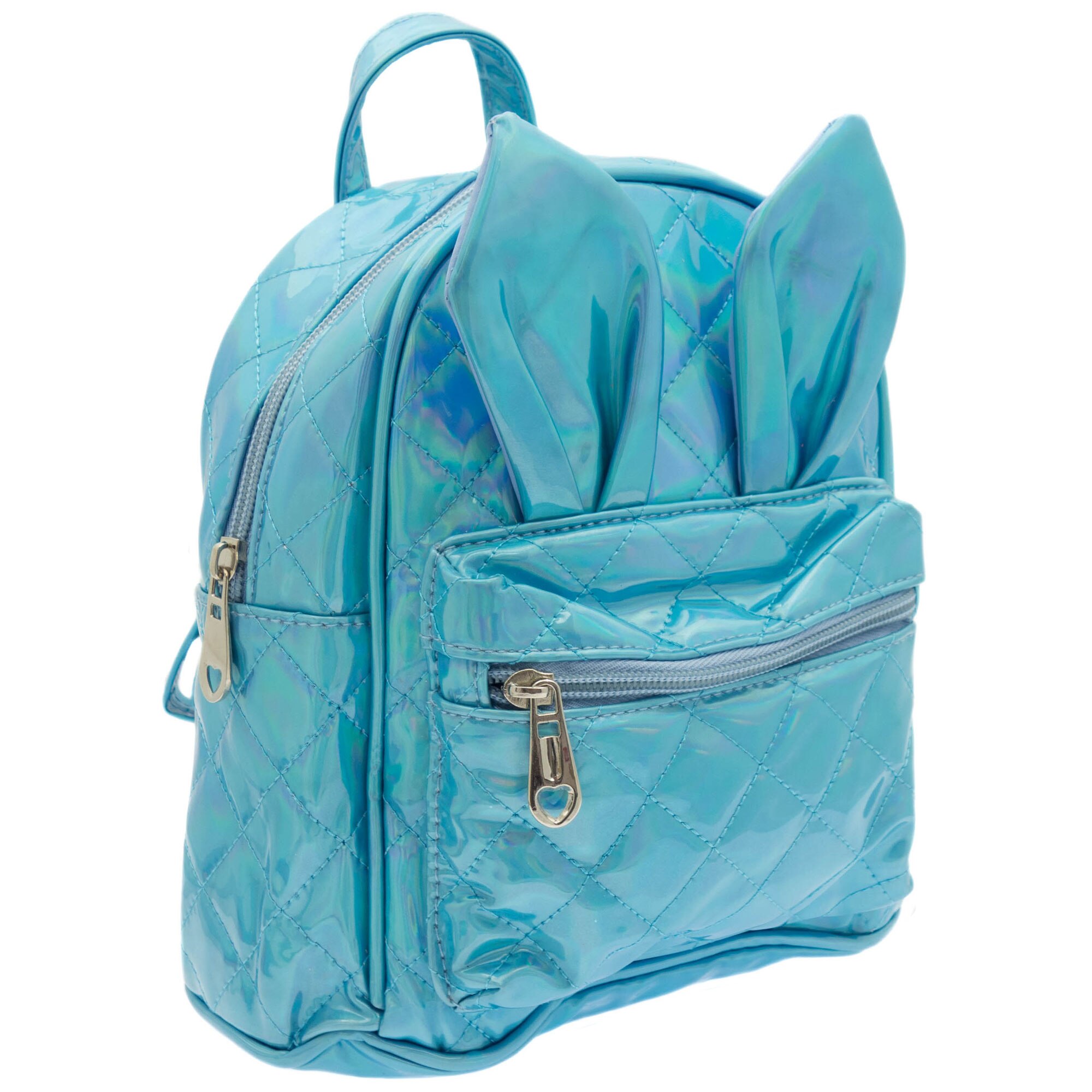 Rucsac pentru copii, Albastru cu reflexe multicolore, model urechi - RUC223