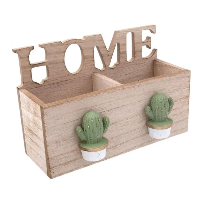 Suport pixuri, creioane din lemn, 2 compartimente HOME, 18x8,5x12 cm