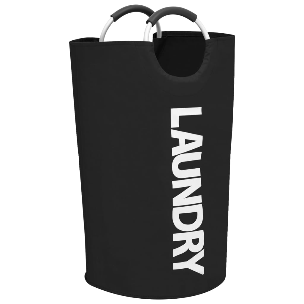 Cos de sortare rufe, vidaXL, Textil-aluminiu, 80 l, 38 x 38 x 71 cm, Negru