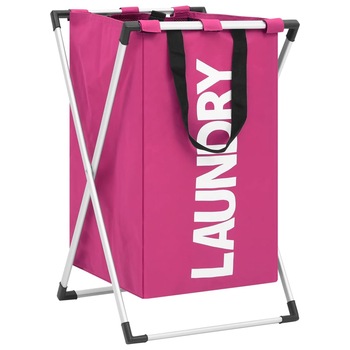 Cos de sortare rufe, vidaXL, Textil-aluminiu, 76 l, 37 x 38 x 59 cm, Roz Cos de sortare rufe, vidaXL, Textil-aluminiu, 76 l, 37 x 38 x 59 cm, Roz