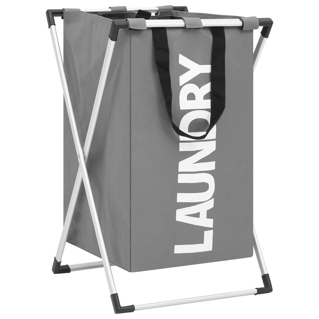 Cos de sortare rufe, vidaXL, Textil-aluminiu, 76 l, 37 x 38 x 59 cm, Gri
