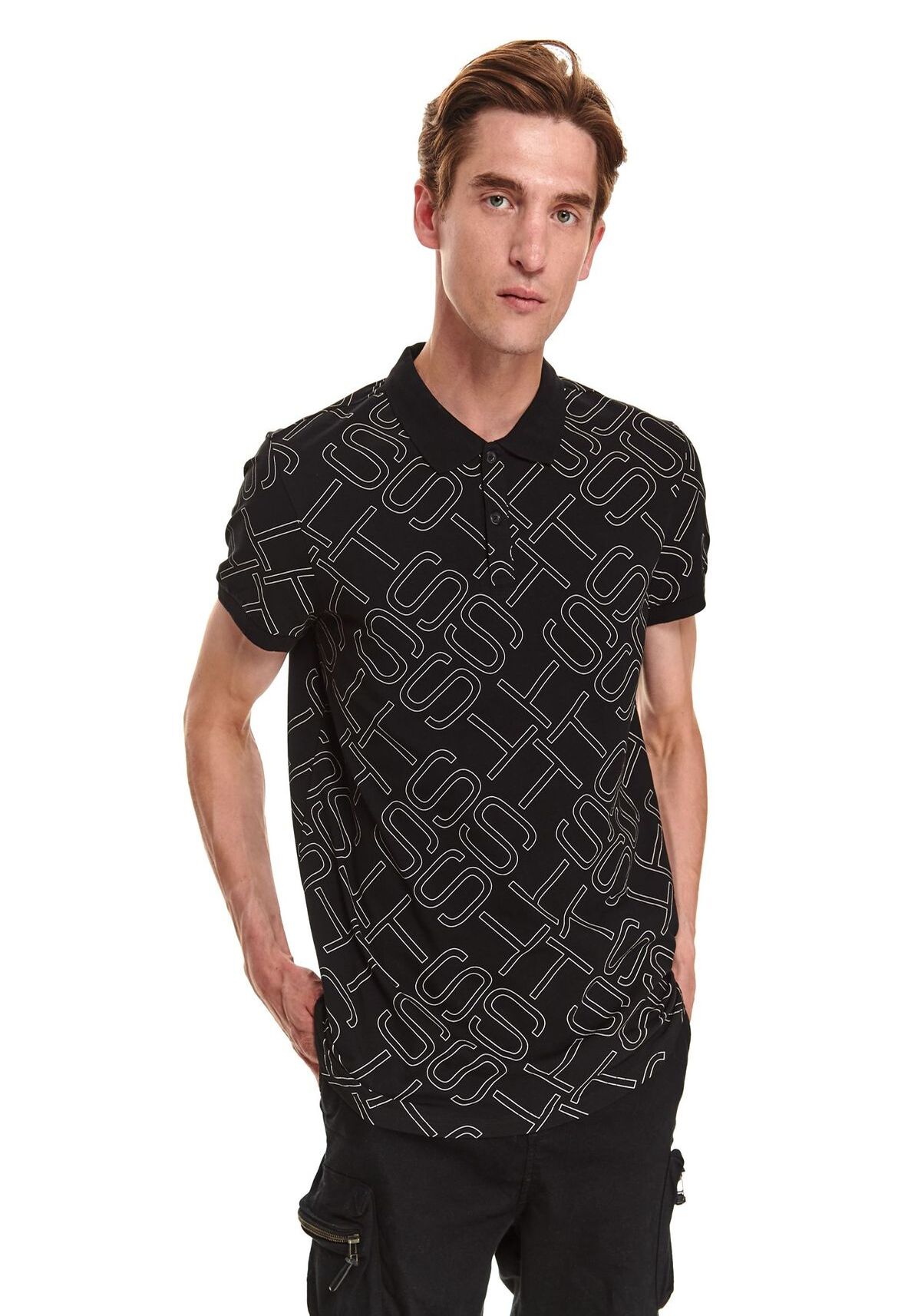 Tricou polo barbati, TOP SECRET, SKP0576, Negru