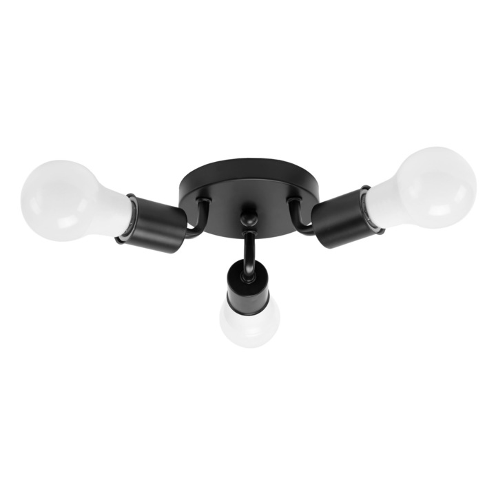 Plafoniera Rea 3 surse de iluminare E 27, Metal, Negru, 200x40 mm