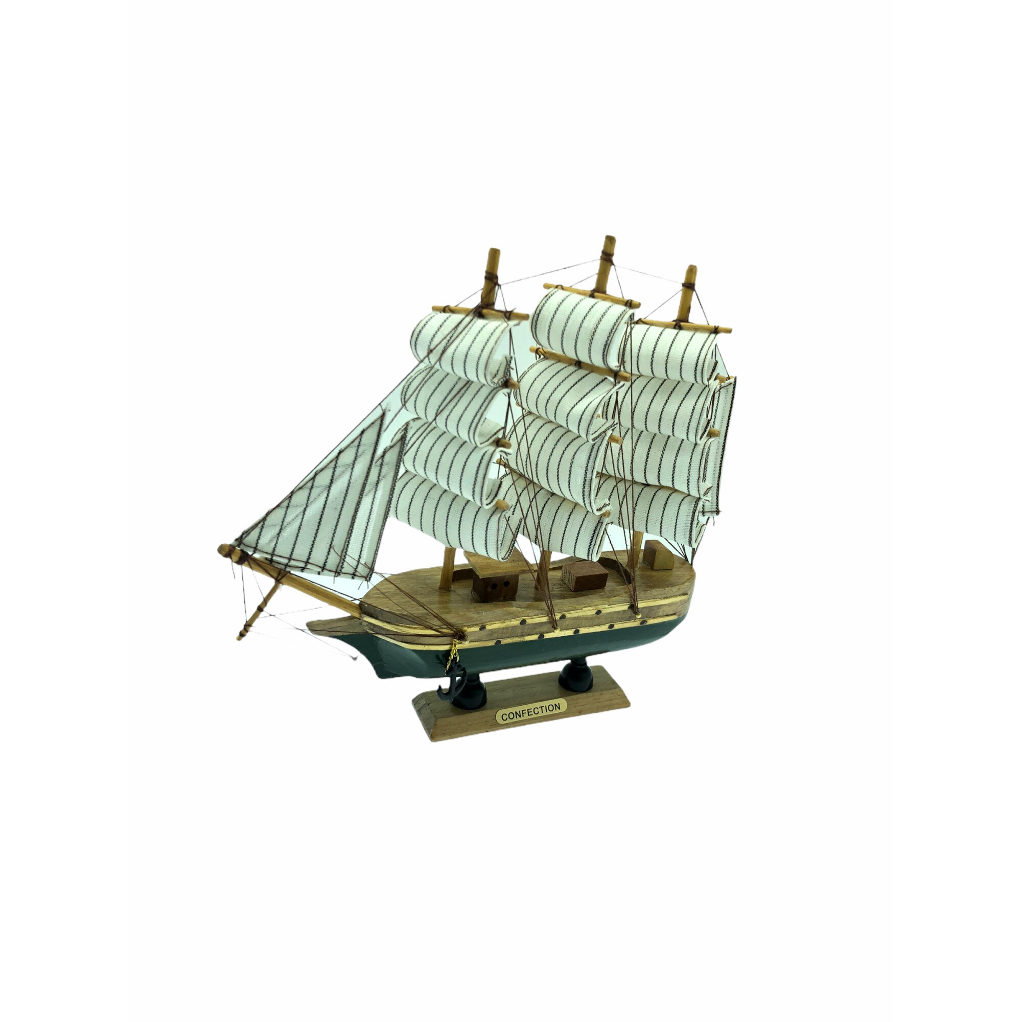 Corabie decorativa Atelier, Lemn, Verde, 22cm
