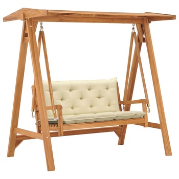 Balansoar de terasa/gradina cu perna, vidaXL, Lemn de tec 170 x 96,5 x 171 cm, 7 cm, Maro/Crem Balansoar de terasa/gradina cu perna, vidaXL, Lemn de tec 170 x 96,5 x 171 cm, 7 cm, Maro/Crem
