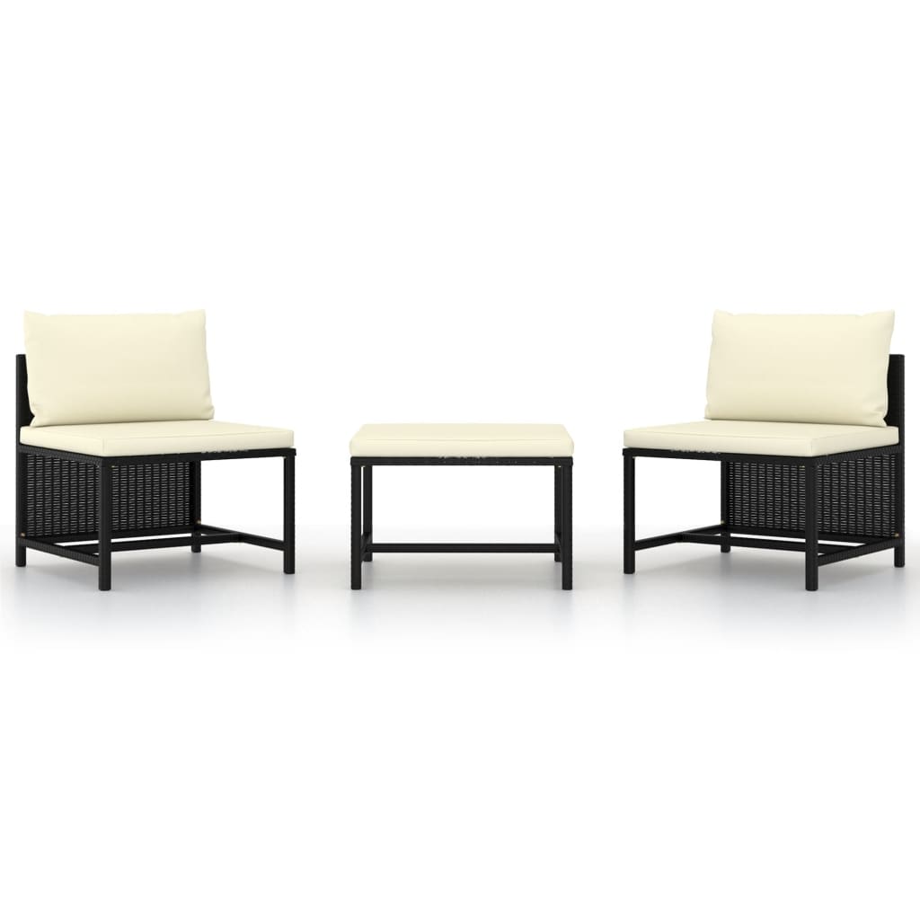 Set canapea de gradina cu 3 piese cu perne crem incluse, vidaXL, Poliratan, 54 x 60 x 60 cm, Negru