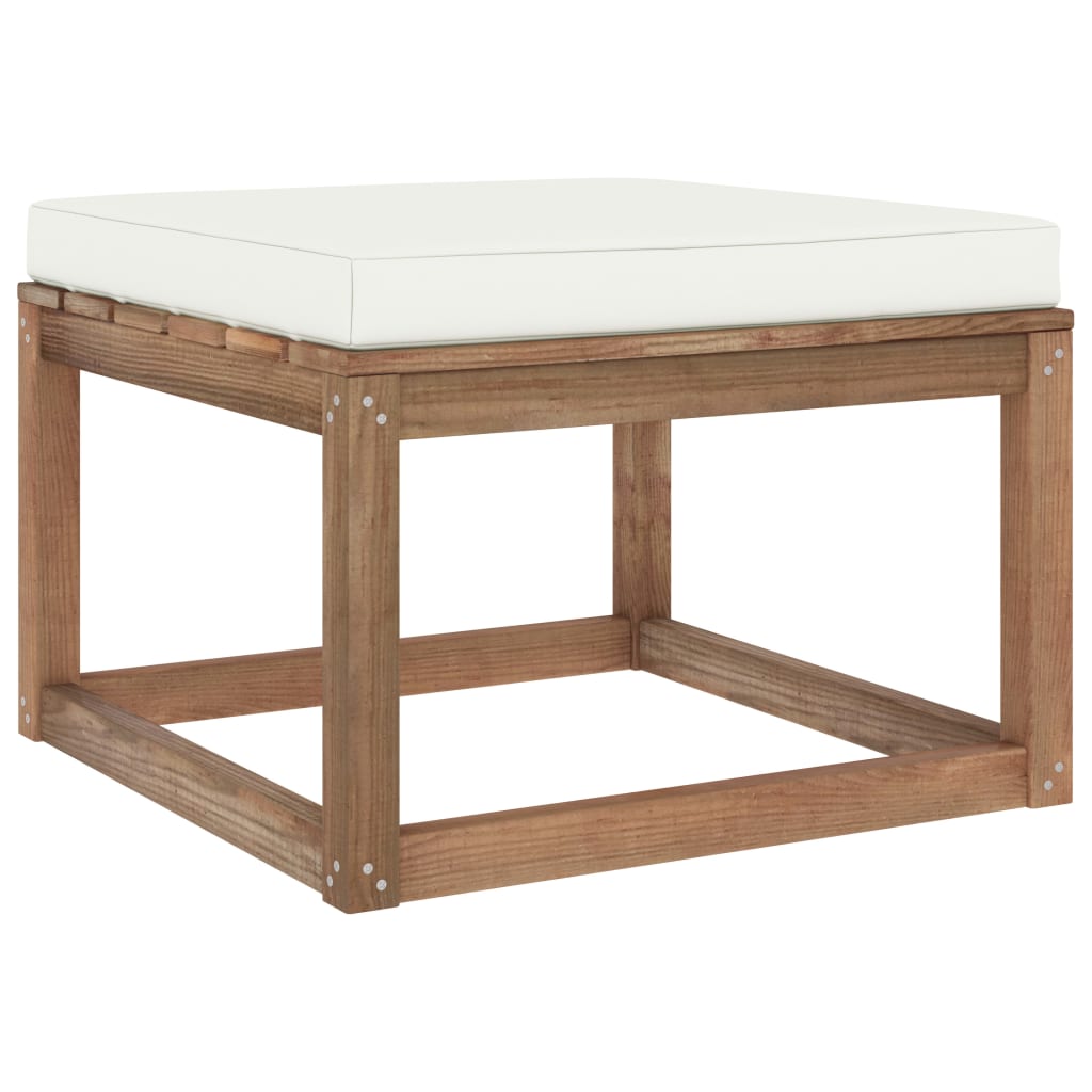 Taburet de gradina cu perna vidaXL, Lemn, 60 x 60 x 36.5 cm, perna 6 cm, Maro/Crem