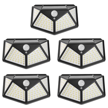 Set 5 lampi cu incarcare solara, cu senzori de amurg, miscare si lumina, 3 trepte de iluminare, 100 x LED, K KATHODE Set 5 lampi cu incarcare solara, cu senzori de amurg, miscare si lumina, 3 trepte de iluminare, 100 x LED, K KATHODE