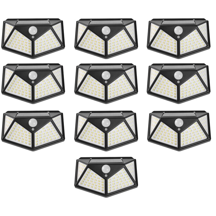 Set 10 Lampi Solare cu Senzori de Amurg si Miscare – Iluminare LED 100 x 3 Trepte pentru Gradina, Curte, Terasa K KATHODE