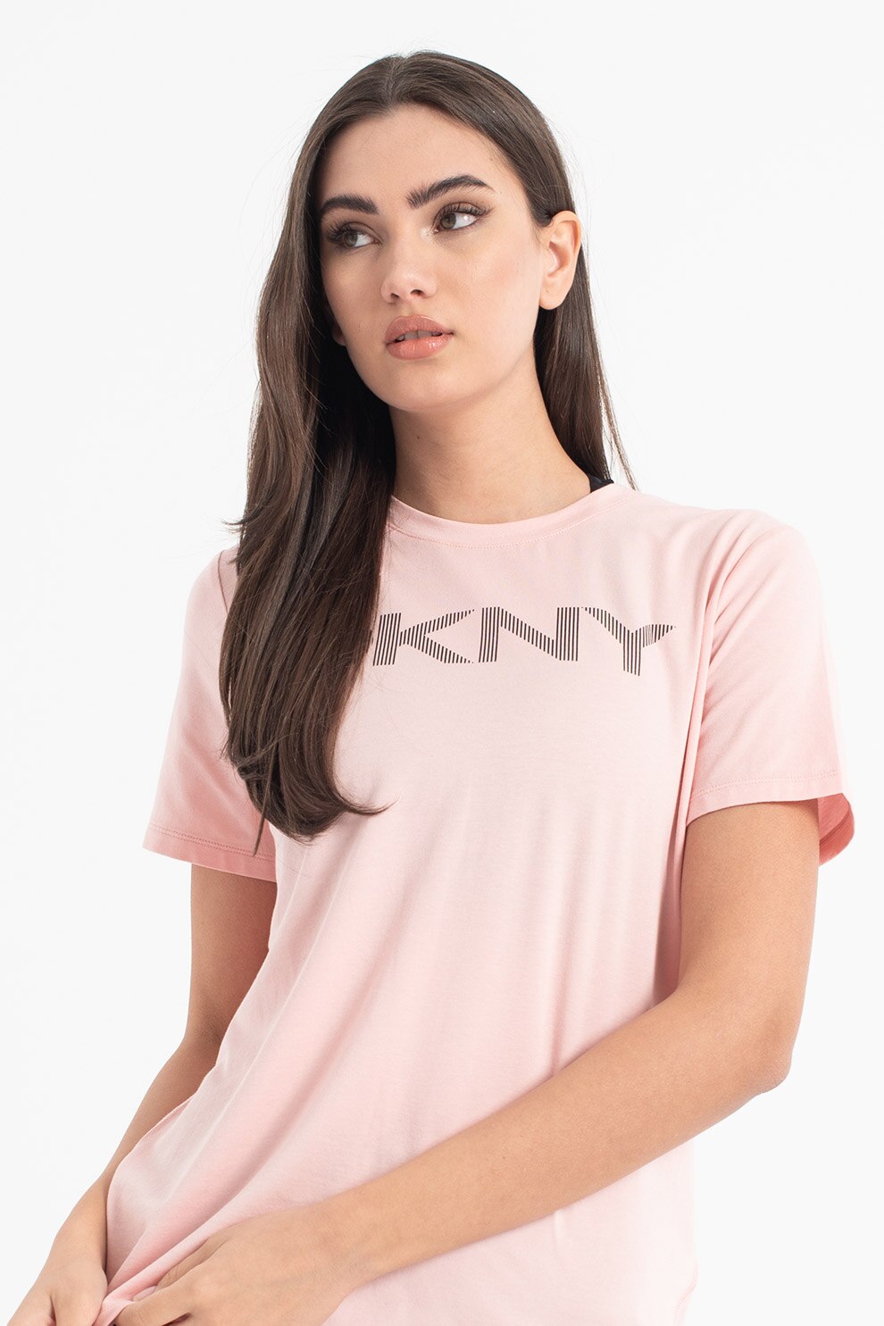 DKNY, Tricou din amestec de modal cu imprimeu logo, pentru fitness, Roz