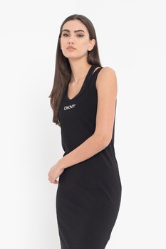DKNY, Rochie cu logo cu strasuri, pentru fitness, Negru DKNY, Rochie cu logo cu strasuri, pentru fitness, Negru