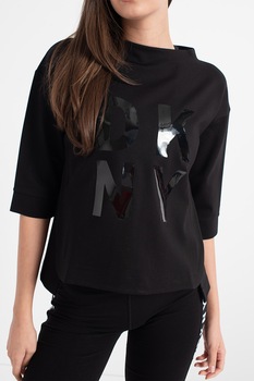 DKNY, Bluza cu terminatie asimetrica, pentru fitness, Negru DKNY, Bluza cu terminatie asimetrica, pentru fitness, Negru