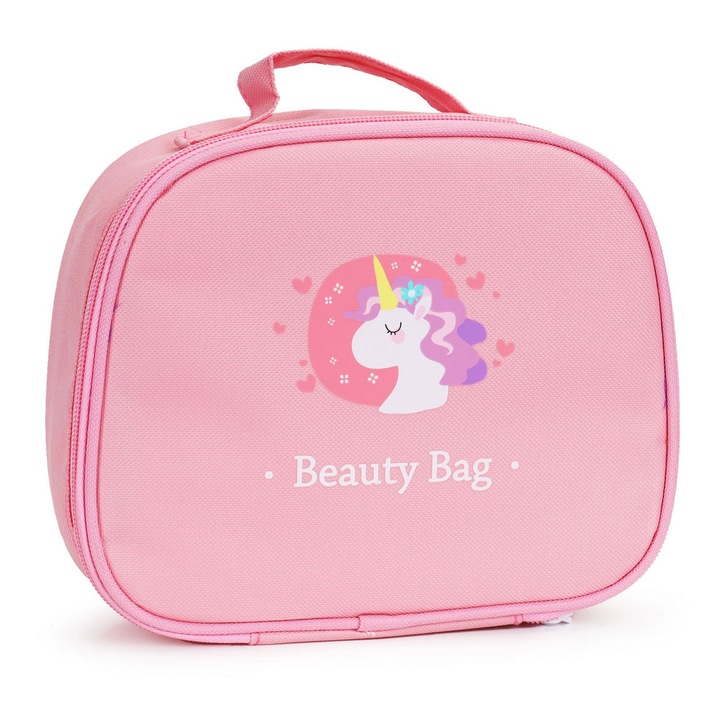 LikeSmart Unicorn Beauty Bag fa sminkkészlet különféle kiegészítőkkel, tárolótáskával, rózsaszín