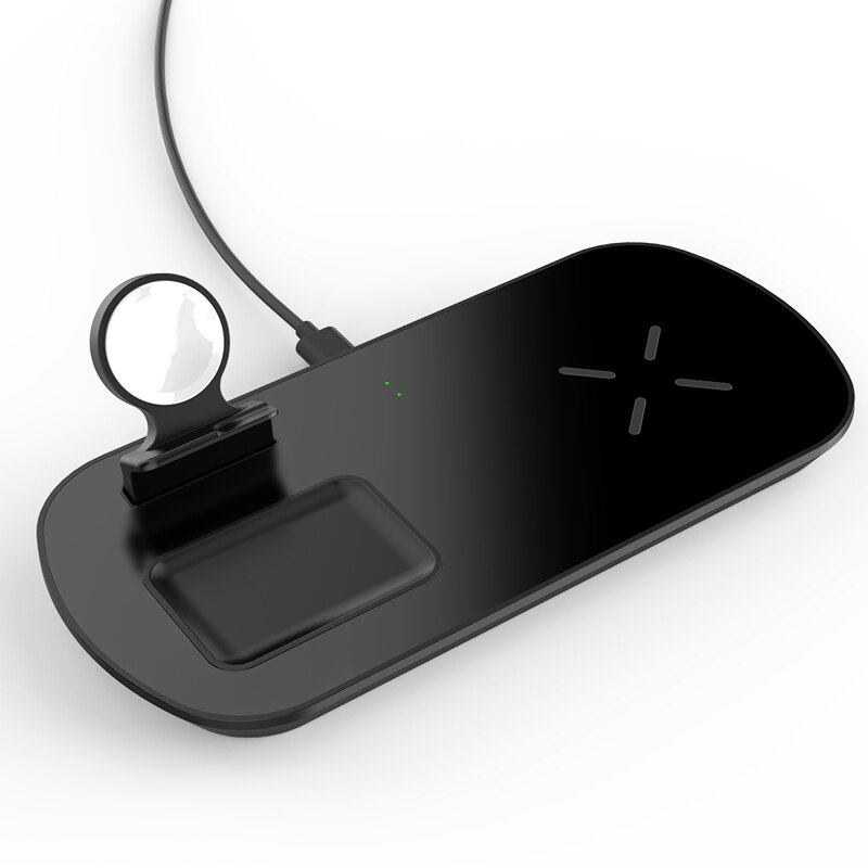 Statie de incarcare wireless Bivier Thunder 3in1, Fast Charge Qi 10W, Negru