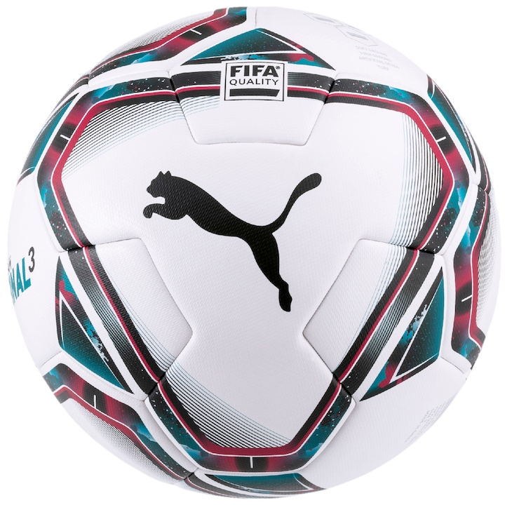 Футболна топка Puma Final 3 FIFA Quality Unisex, White-Rose Red-Ocean Depths-Black-Omphalodes, 5