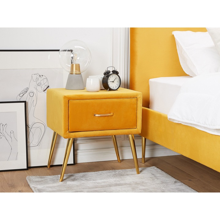 Vidám Sárga Szövetbársony Éjjeliszekrény FLAYAT