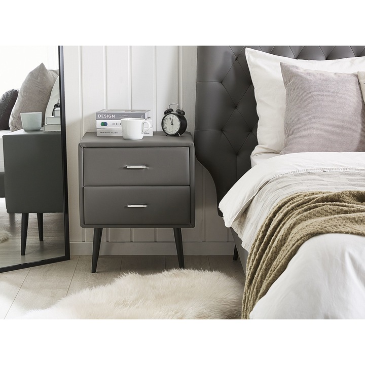 Szürke Színű Műbőr Éjjeliszekrény ESSONNE