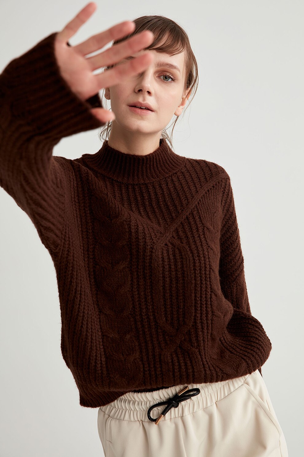 DeFacto, Pulover cu model torsade si maneci cazute, Maro