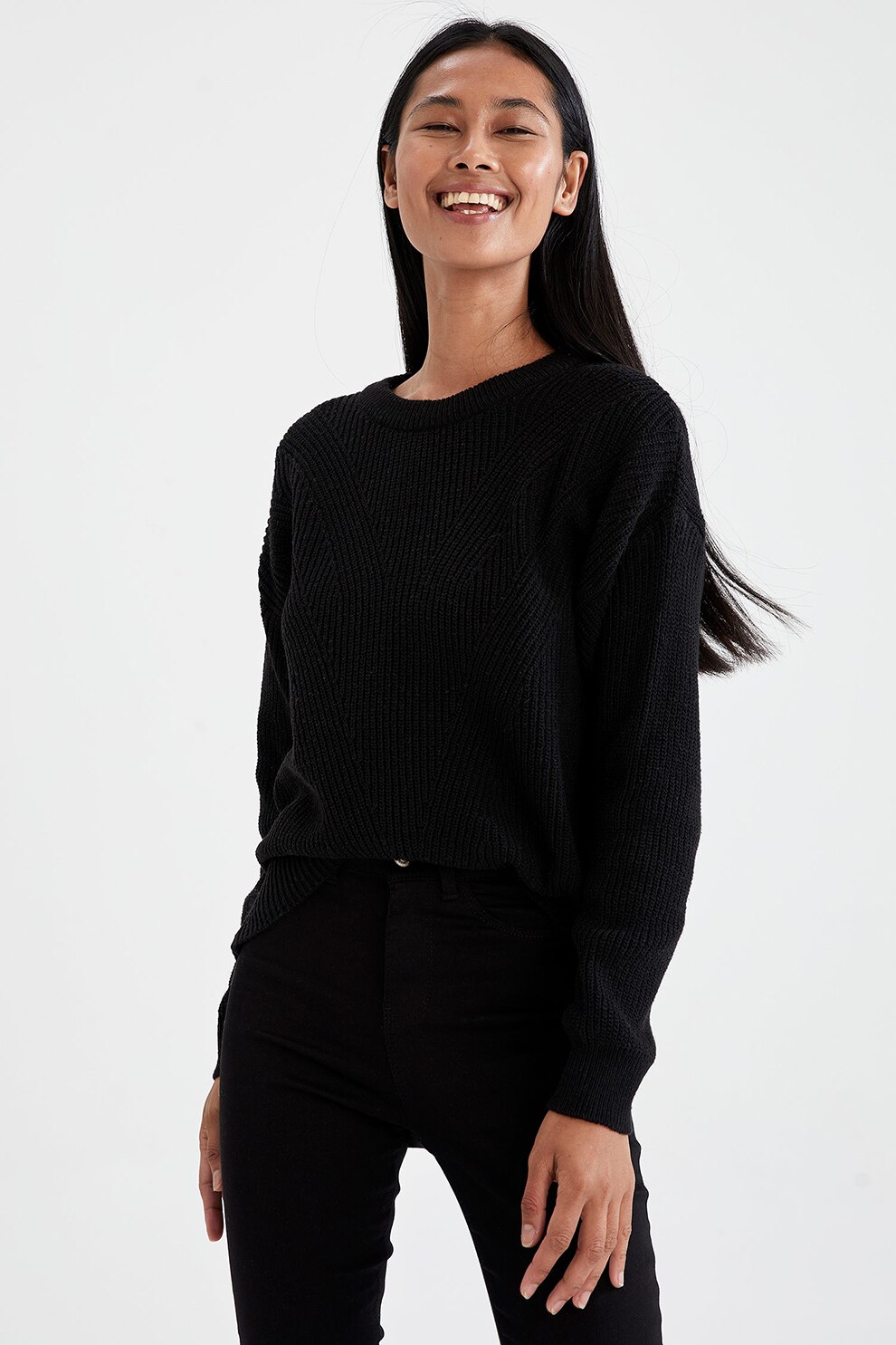 DeFacto, Pulover lejer cu maneci cazute, Negru