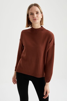 DeFacto, Pulover cu aspect striat, Maro, 2XL DeFacto, Pulover cu aspect striat, Maro, 2XL