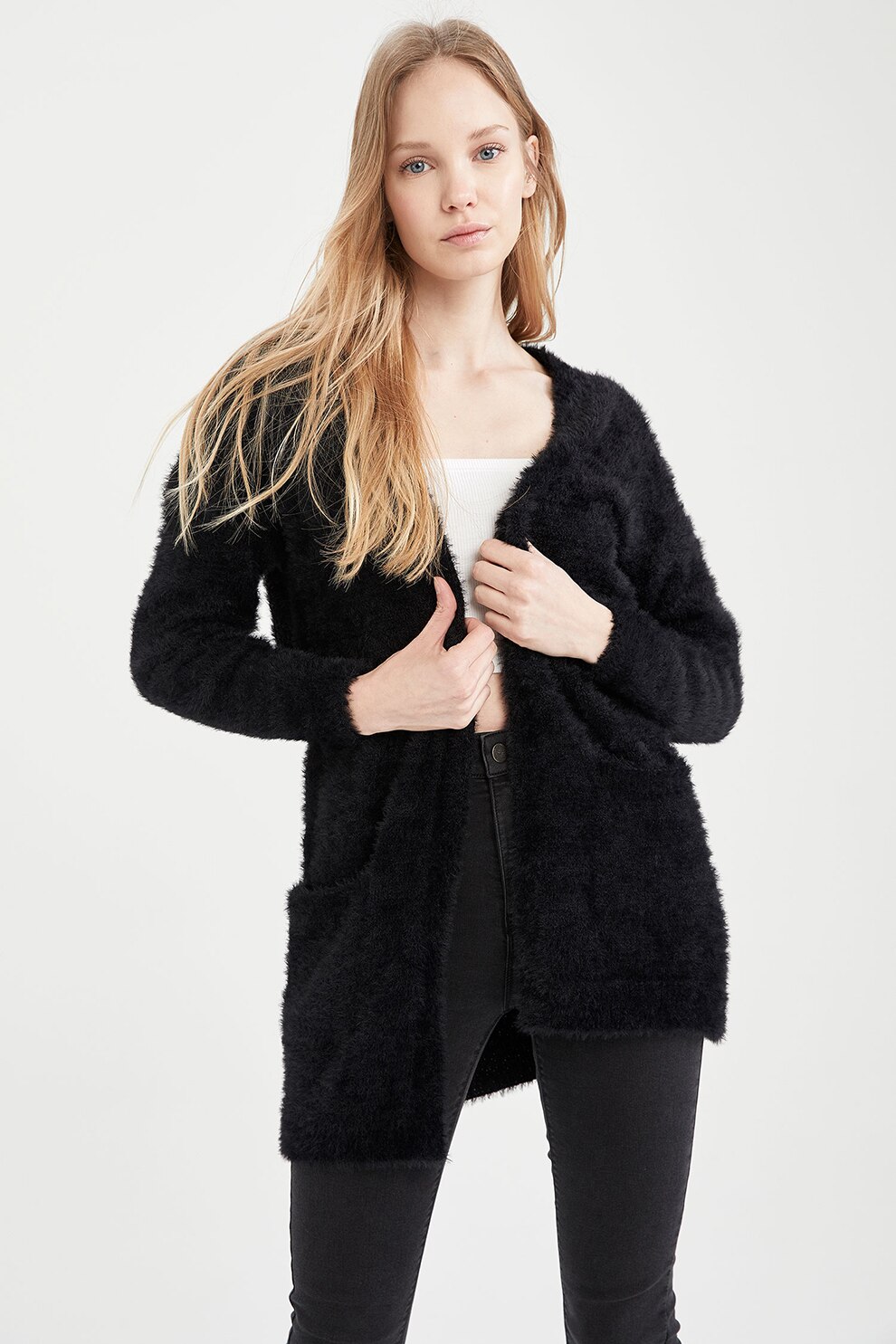 DeFacto, Cardigan cu buzunare frontale, Negru