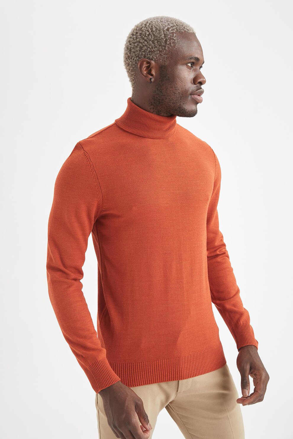 DeFacto, Pulover slim fit cu guler inalt, Oranj mandarina