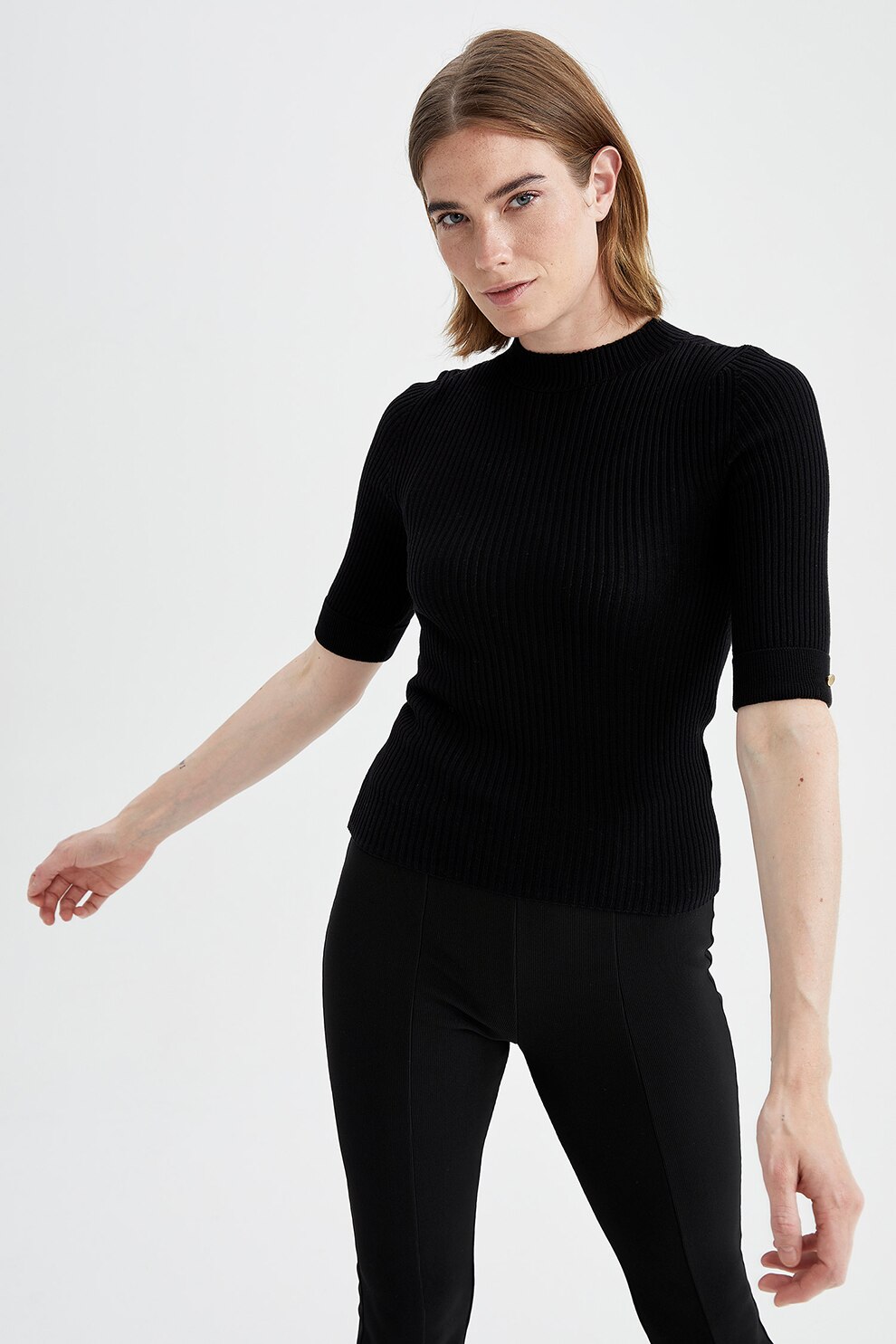 DeFacto, Pulover cu striatii si maneci scurte, Negru