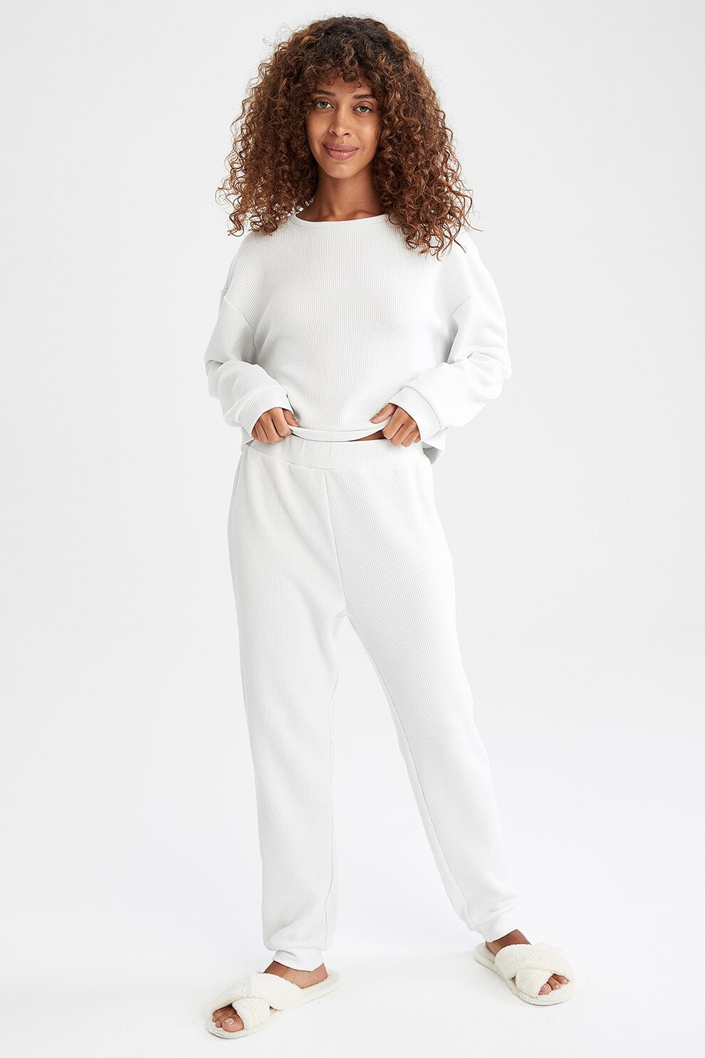 DeFacto, Set de pantalani si bluza sport de casa cu striatii - 2 piese, Gri deschis