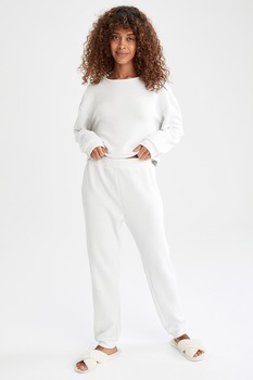 DeFacto, Set de pantalani si bluza sport de casa cu striatii - 2 piese, Gri deschis DeFacto, Set de pantalani si bluza sport de casa cu striatii - 2 piese, Gri deschis