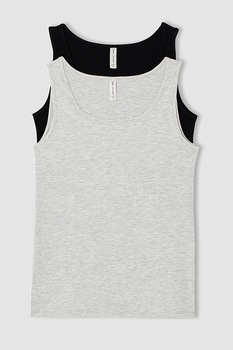 DeFacto, Set de topuri de casa - 2 piese, Negru/Gri melange DeFacto, Set de topuri de casa - 2 piese, Negru/Gri melange