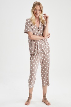 DeFacto, Pijama cu buline, Maro taupe/Alb, L DeFacto, Pijama cu buline, Maro taupe/Alb, L