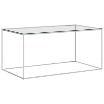 Masuta de cafea vidaXL, Otel inoxidabil/Sticla, 90 x 50 x 43 cm, Argintiu Masuta de cafea vidaXL, Otel inoxidabil/Sticla, 90 x 50 x 43 cm, Argintiu