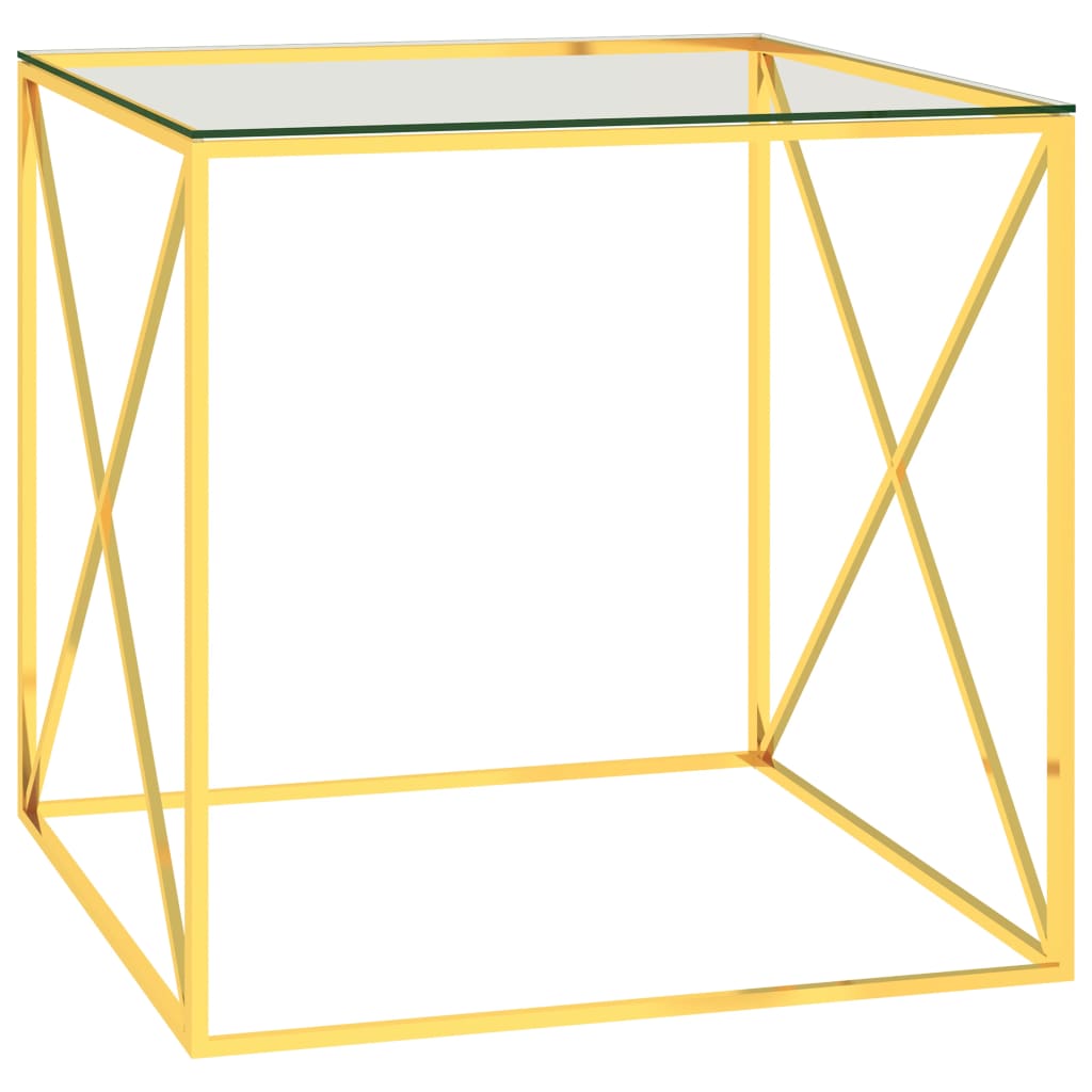 Masuta de cafea vidaXL, Otel/Sticla, 55 x 55 x 55 cm, Auriu