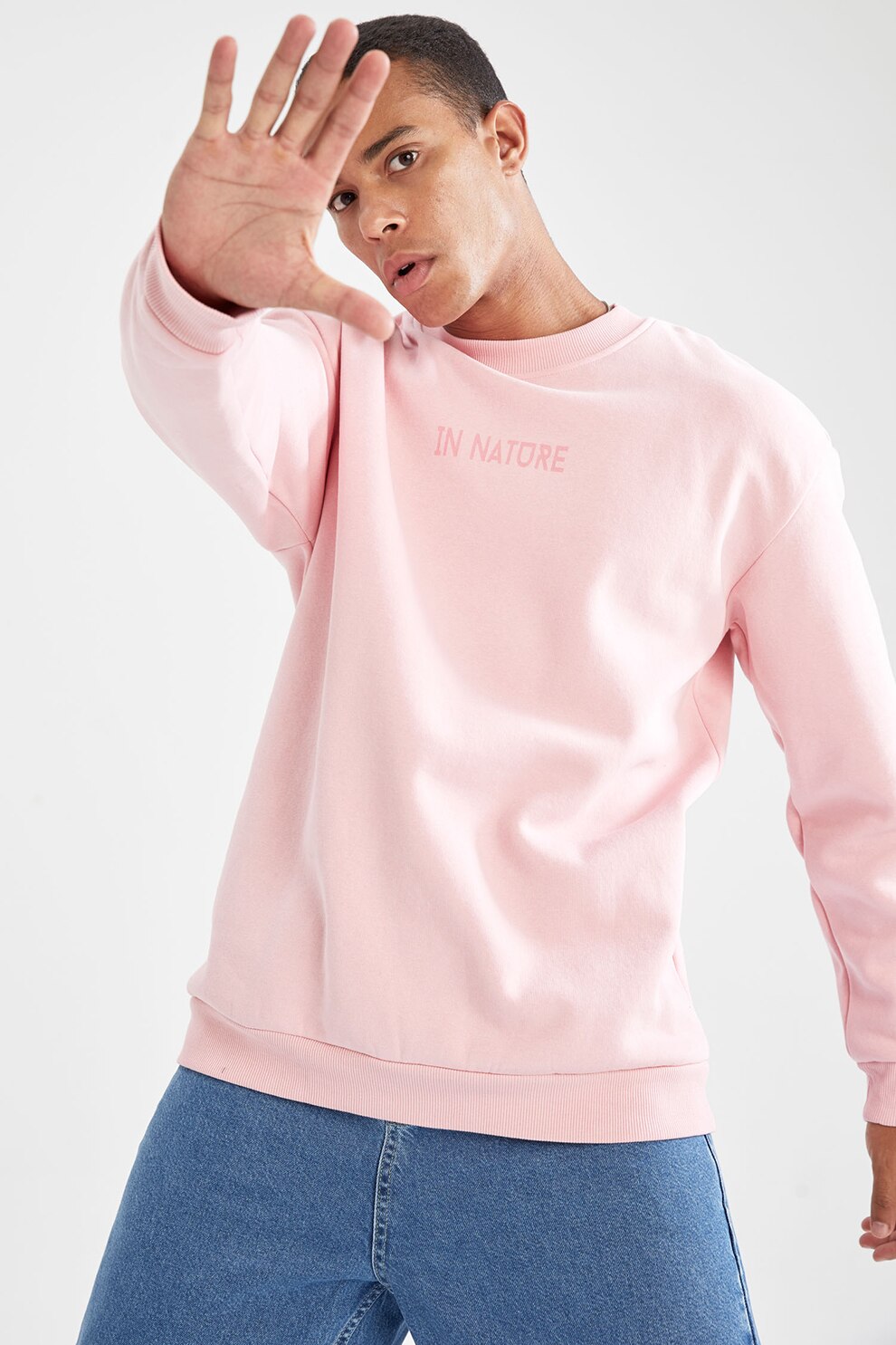 DeFacto, Bluza sport cu decolteu la baza gatului si maneci cazute, Roz pal