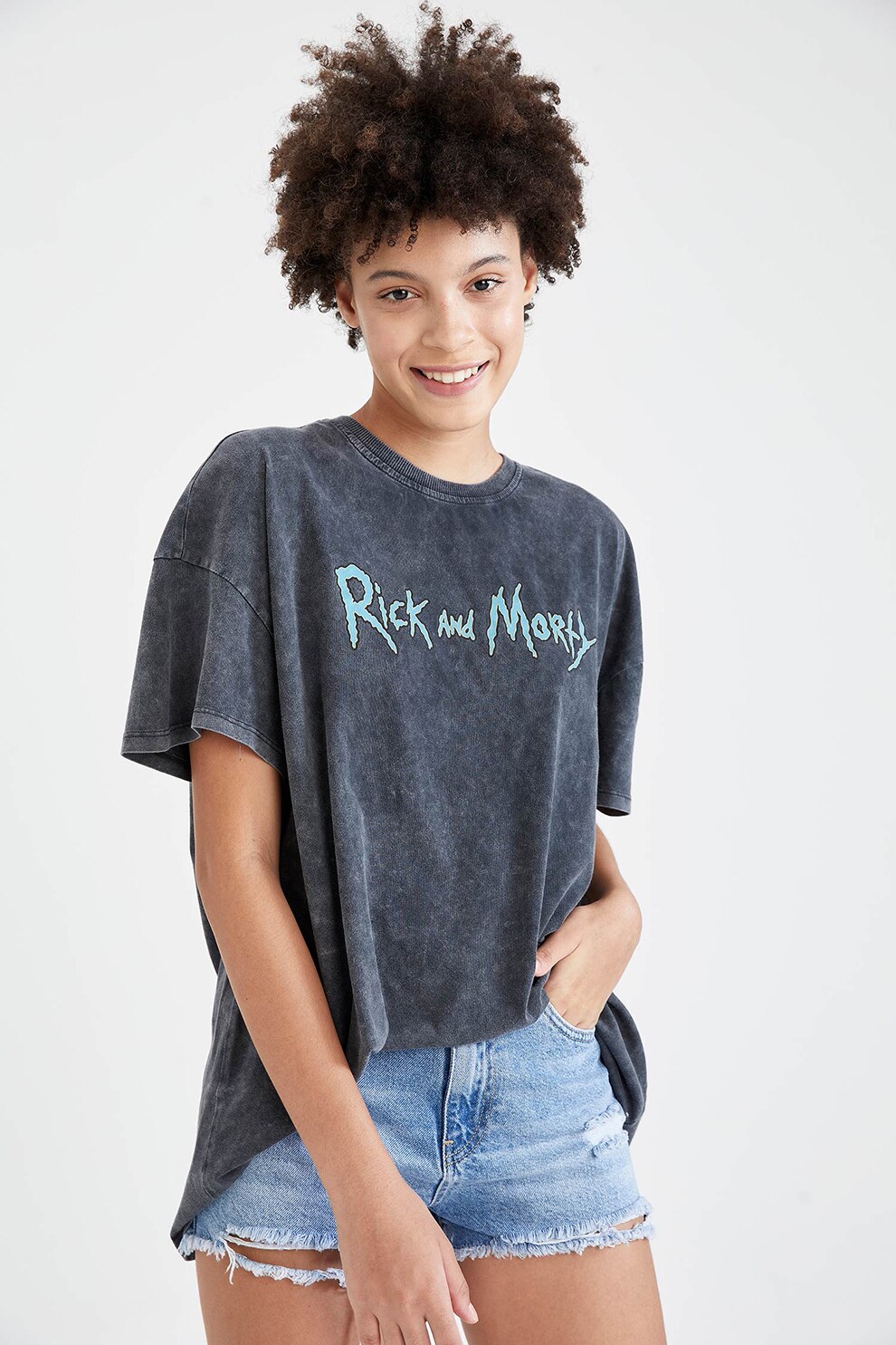 DeFacto, Tricou supradimensionat cu maneci cazute, negru fad, verde, XS