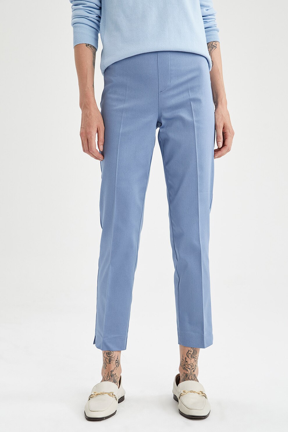 DeFacto, Pantaloni crop chino slim fit Valentina, Albastru lavanda