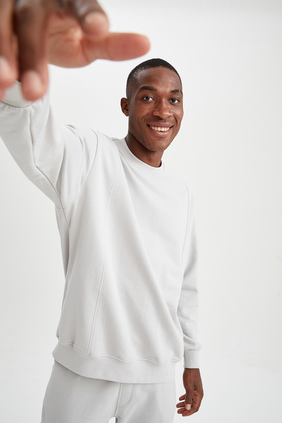 DeFacto, Bluza sport supradimensionata cu decolteu la baza gatului, Gri deschis