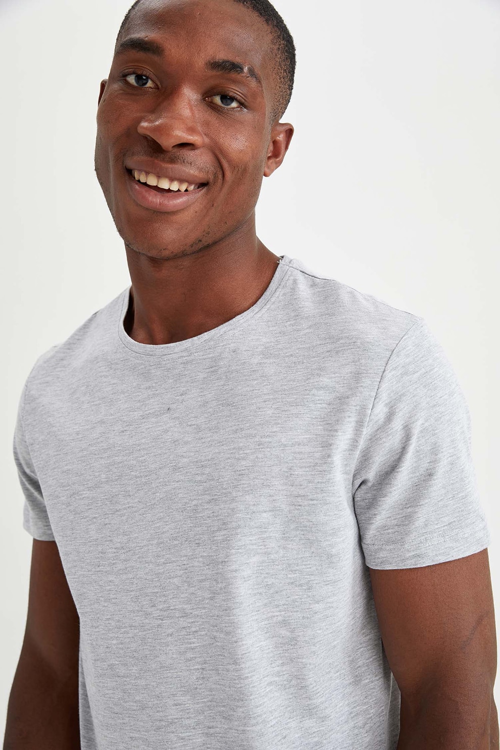 DeFacto, Tricou slim fit de pijama, cu decolteu la baza gatului, Gri deschis