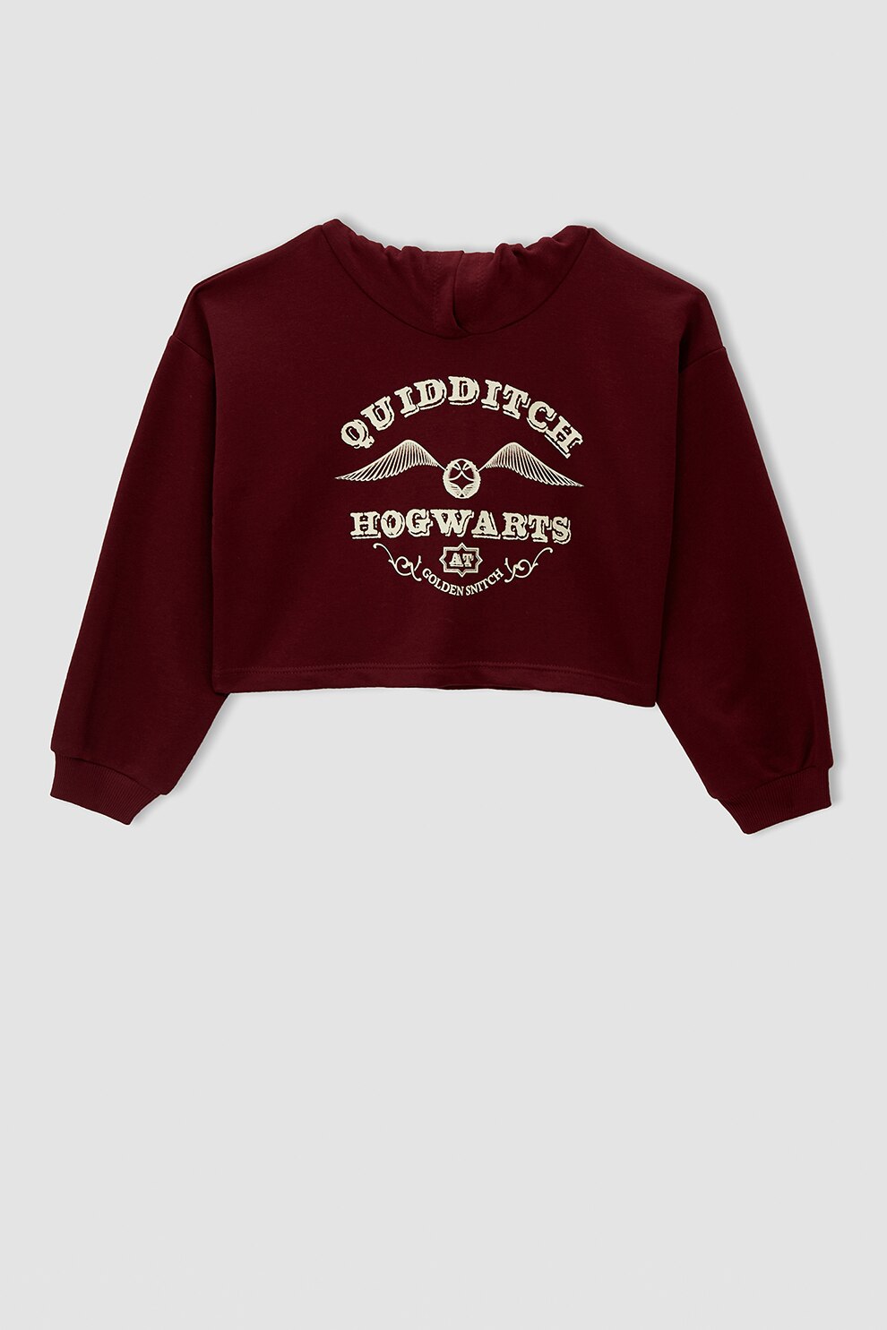 DeFacto, Hanorac crop cu imprimeu text, Rosu Bordeaux/Maro nisip