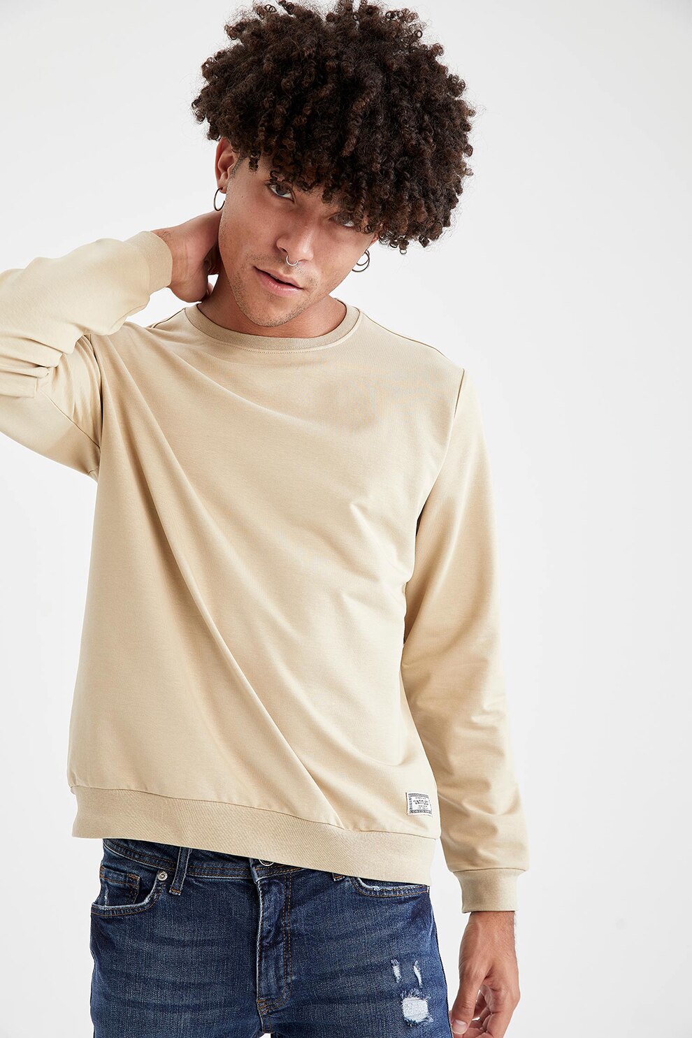 DeFacto, Bluza sport din amestec de bumbac, bleumarin inchis