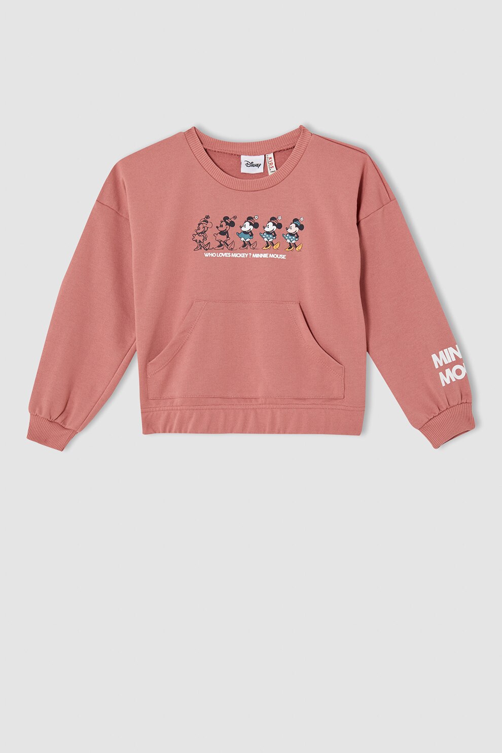 DeFacto, Bluza sport crop cu imprimeu Minnie Mouse, Roz prafuit/Negru/Alb