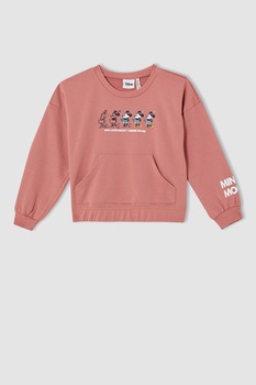 DeFacto, Bluza sport crop cu imprimeu Minnie Mouse, Roz prafuit/Negru/Alb DeFacto, Bluza sport crop cu imprimeu Minnie Mouse, Roz prafuit/Negru/Alb