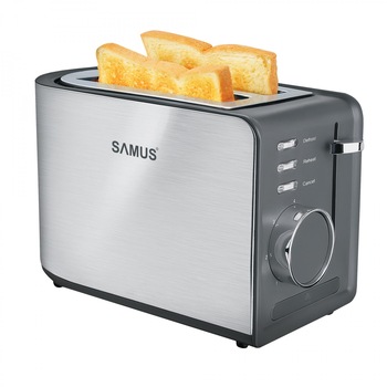 Prajitor de paine Samus Toasty, 850 W, Capacitate 2 felii, 7 Trepte Prajire, Dezghetare, Oprire manuala, Inox Prajitor de paine Samus Toasty, 850 W, Capacitate 2 felii, 7 Trepte Prajire, Dezghetare, Oprire manuala, Inox