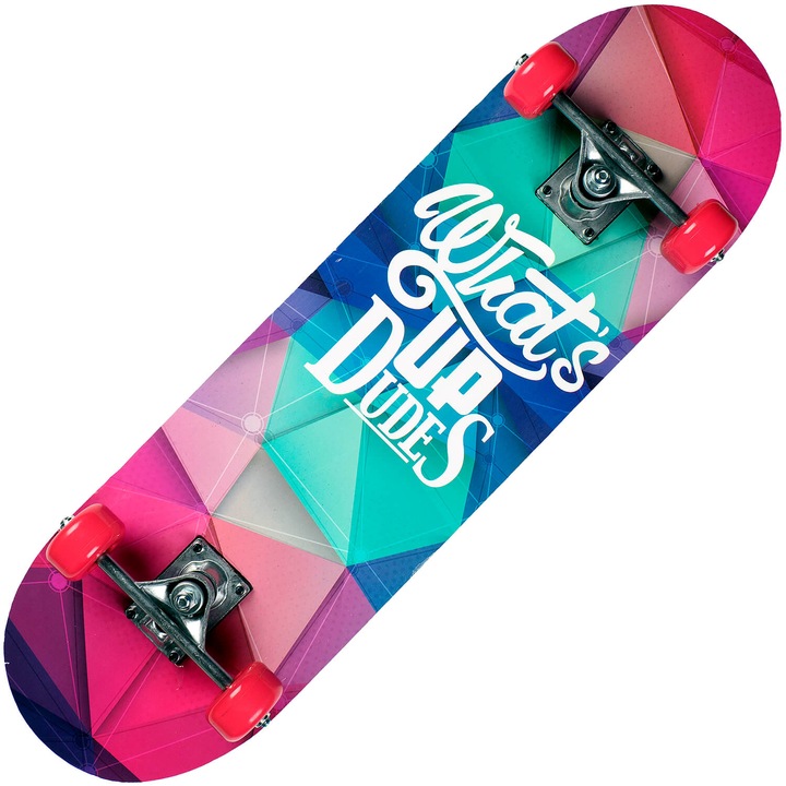 Skateboard Action One dublu print, aluminiu, 70 x 20 cm, multicolor, What's Up Dudes