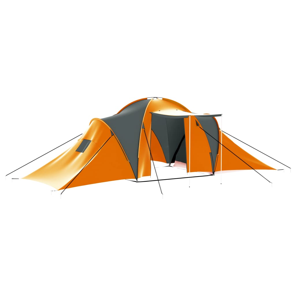 Cort camping 9 persoane, vidaXL, Poliester/Fibra de sticla, 570 x 385 x 170 cm, Gri/Portocaliu