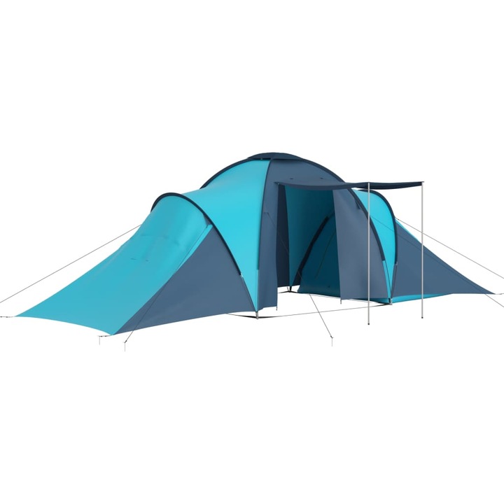 Cort camping 6 persoane, vidaXL, Poliester/Fibra de sticla, 576 x 235 x 190 cm, Albastru/Bleu