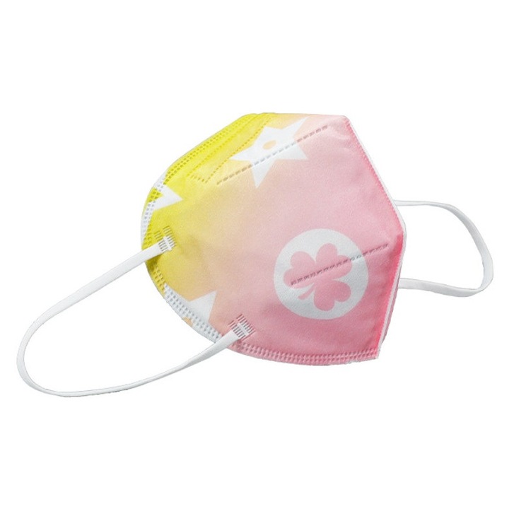 Masca FFP2 Roz/Galben, model AD-1001, 5 straturi, Conforma cu CE, ambalata individual