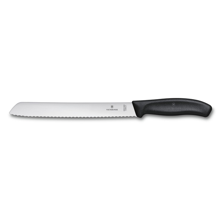 Cutit pentru paine Victorinox Swiss Classic, lama zimtata 21 cm, maner negru plastic, cutie cadou